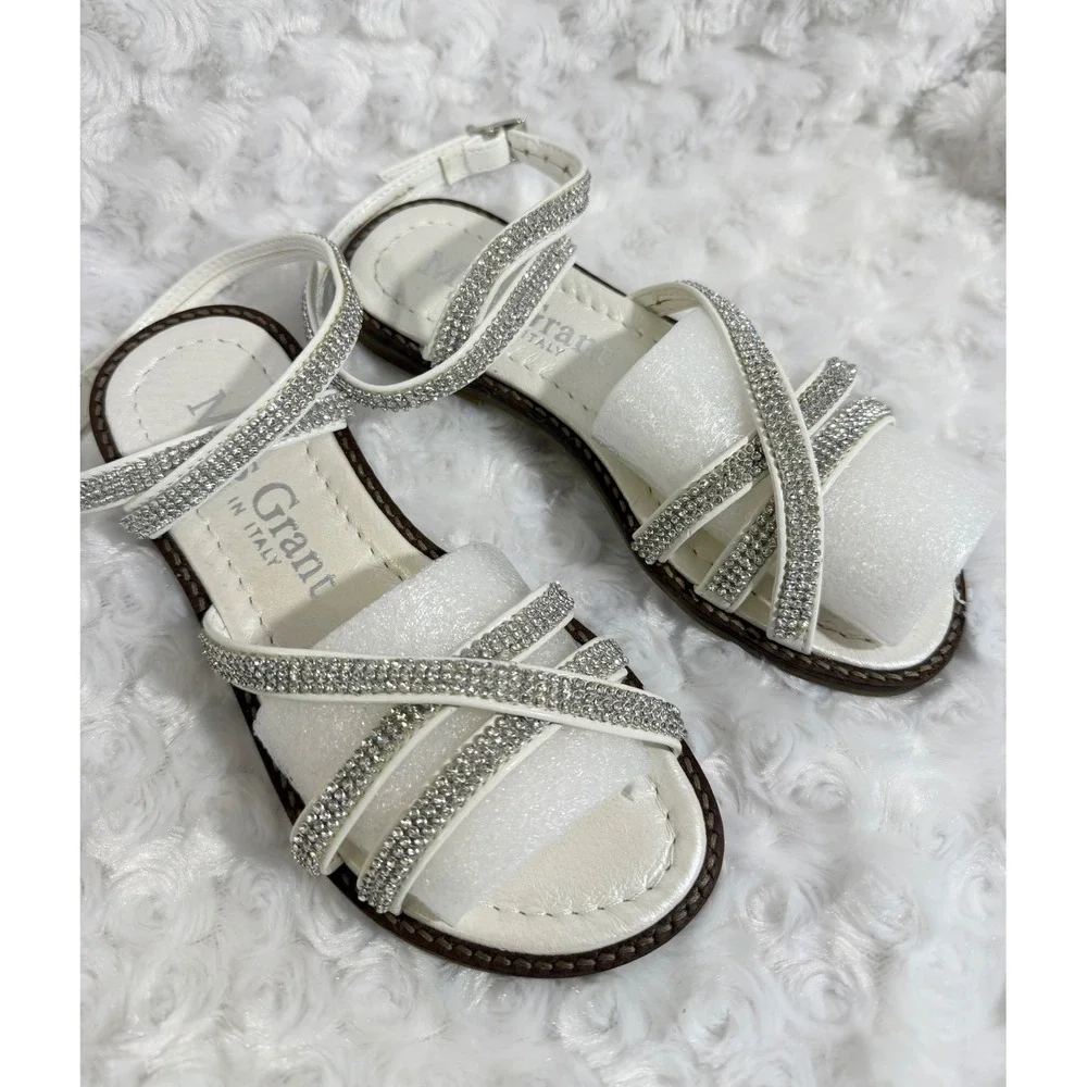 Miss Grant Girl White Rhinestone Strappy Sandals Made in Italy Size 30 EUR 12 US